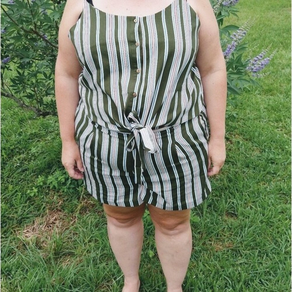 Green Striped Romper 2 Piece 1X